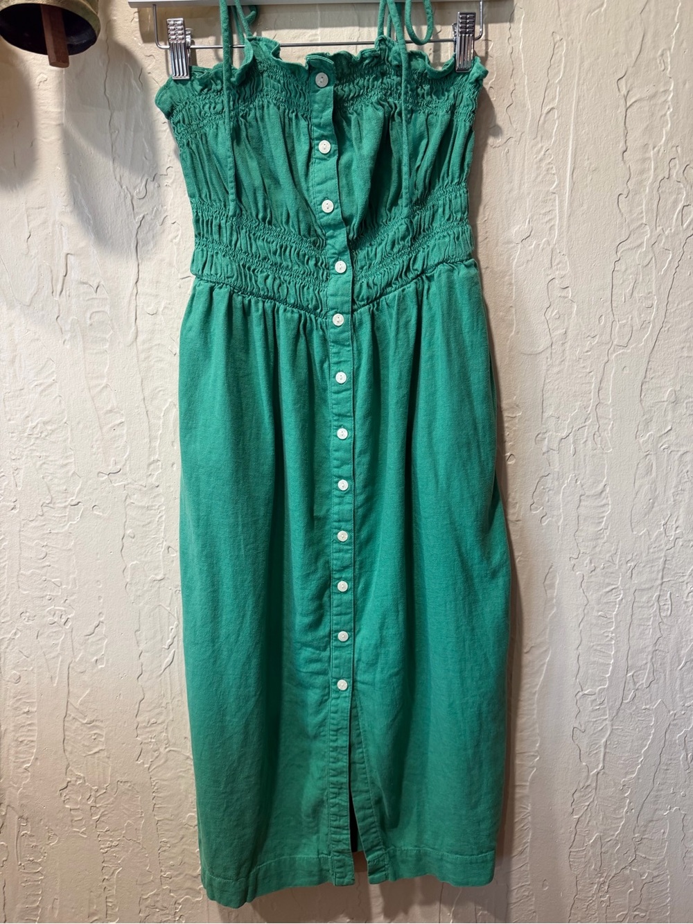 Universal Thread Emerald Green Smocked Button-Front Midi Dress